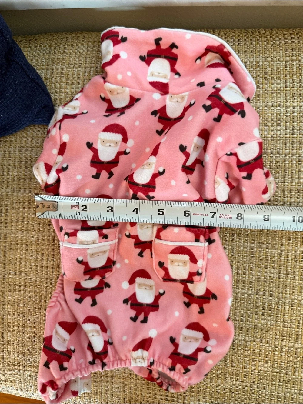 Pink Santa Print Fleece Dog Pajama Onesie